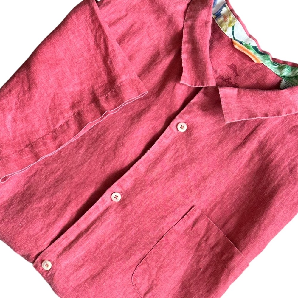 Tommy Bahama Shirt Men's XXXL Red Linen Camp Shirt Button Up Short Sleeve